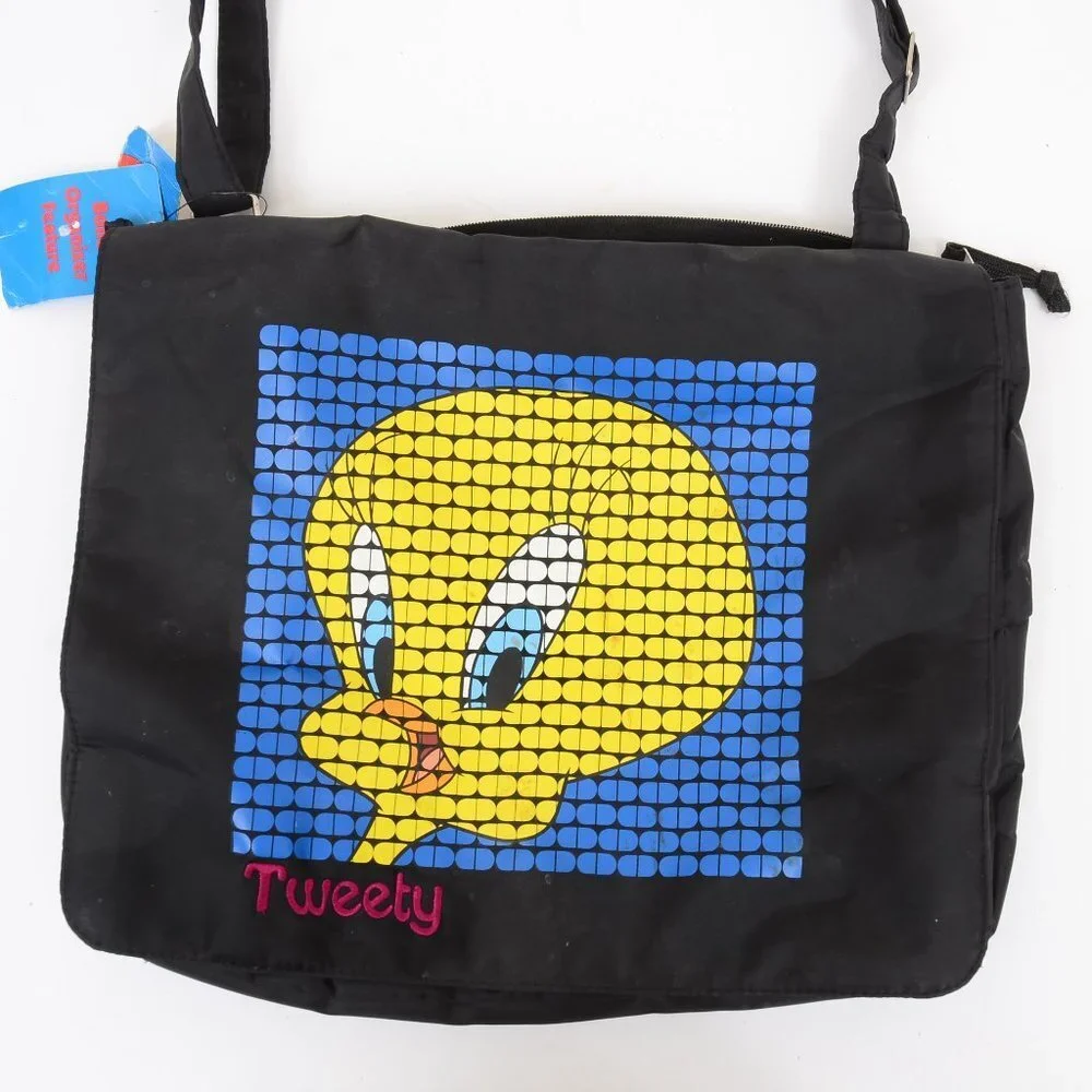NWT Vintage 90s Tweety Bird Black Messenger Crossbody Bag Shopper School Laptop